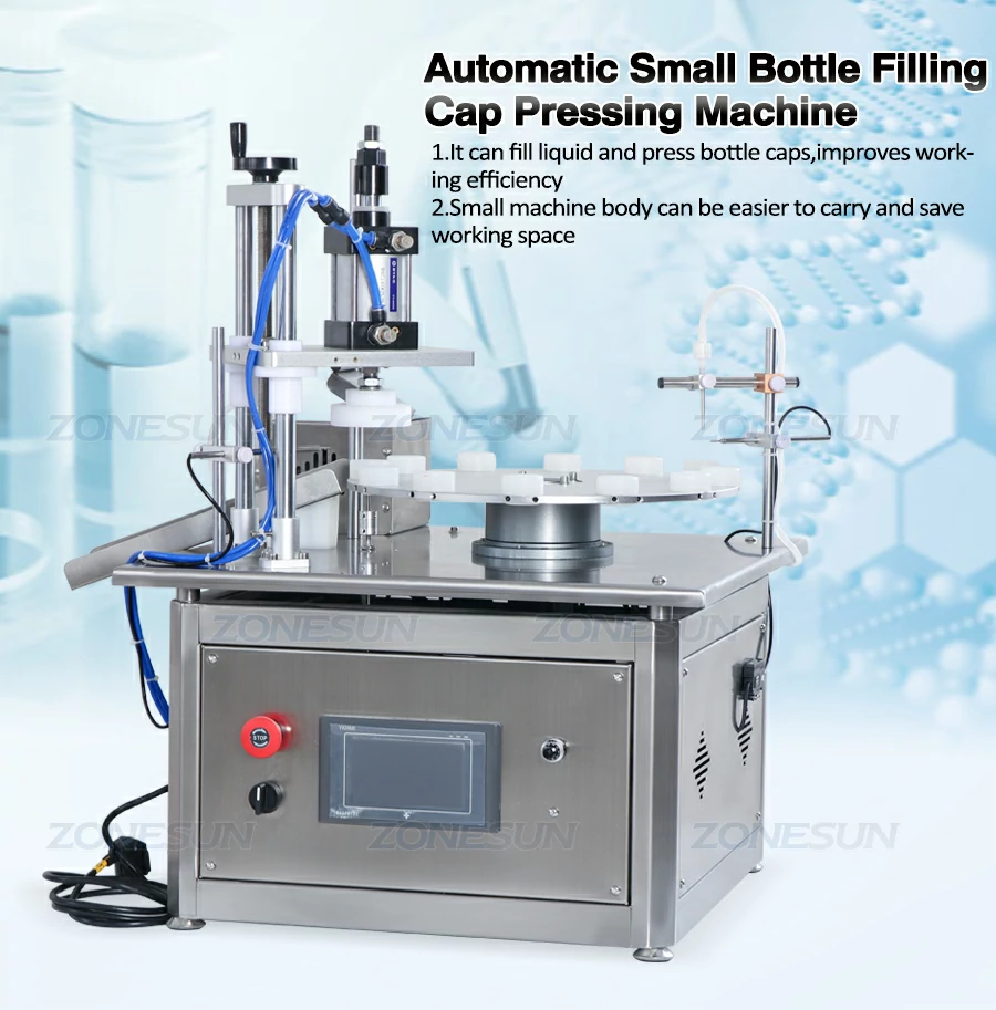 Máquina llenadora y taponadora semiautomática de botellas de ampolla