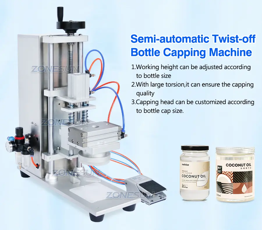 Máquina tapadora semiautomática de tarros de salsa