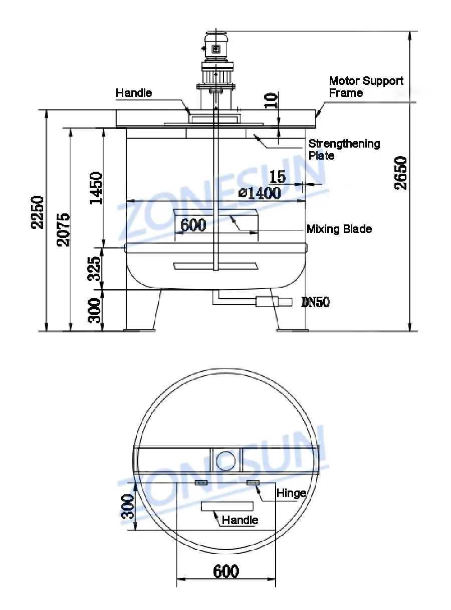 Diagrama del tanque de mezcla química con agitador