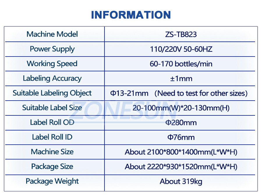 Parameter Of Small Vial Labeling Machine
