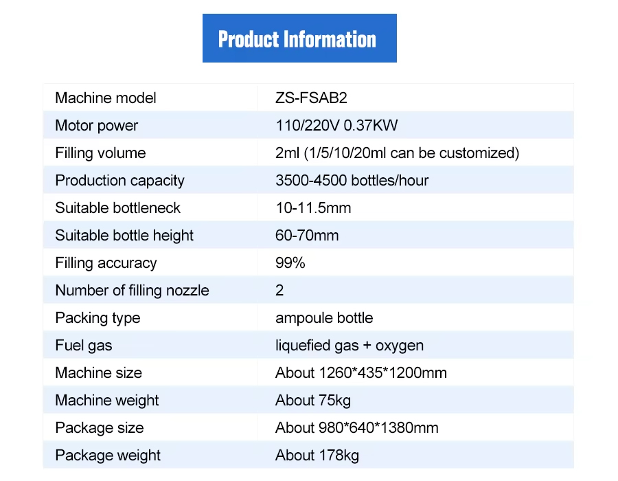 Parameter Of Glass Ampoule Filling Sealing Machine Parameter Of Glass Ampoule Filling Sealing Machine