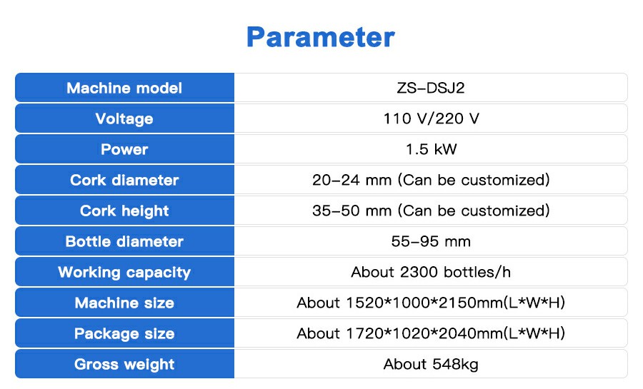 Parameter Of Wine Corking Machine
