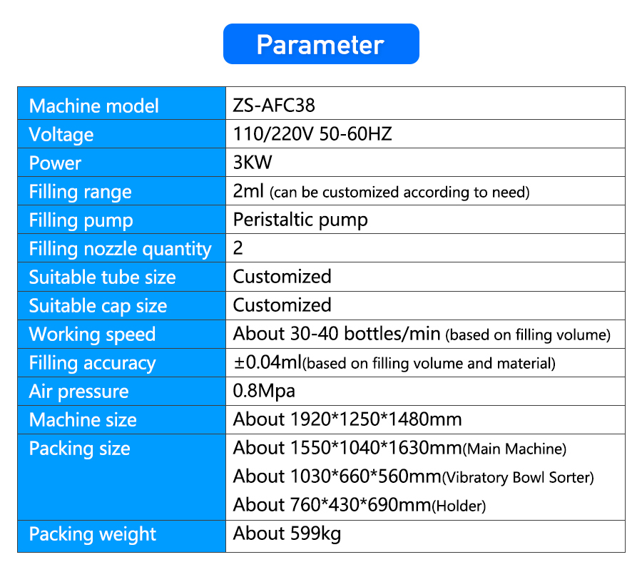 Parameter Of Microcentrifuge Tube Filling Capping Machine