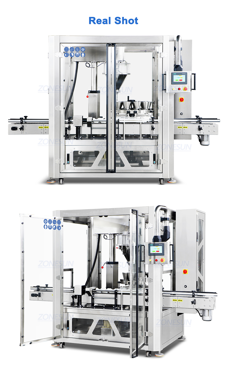 Real shot of powder bottle filling machine