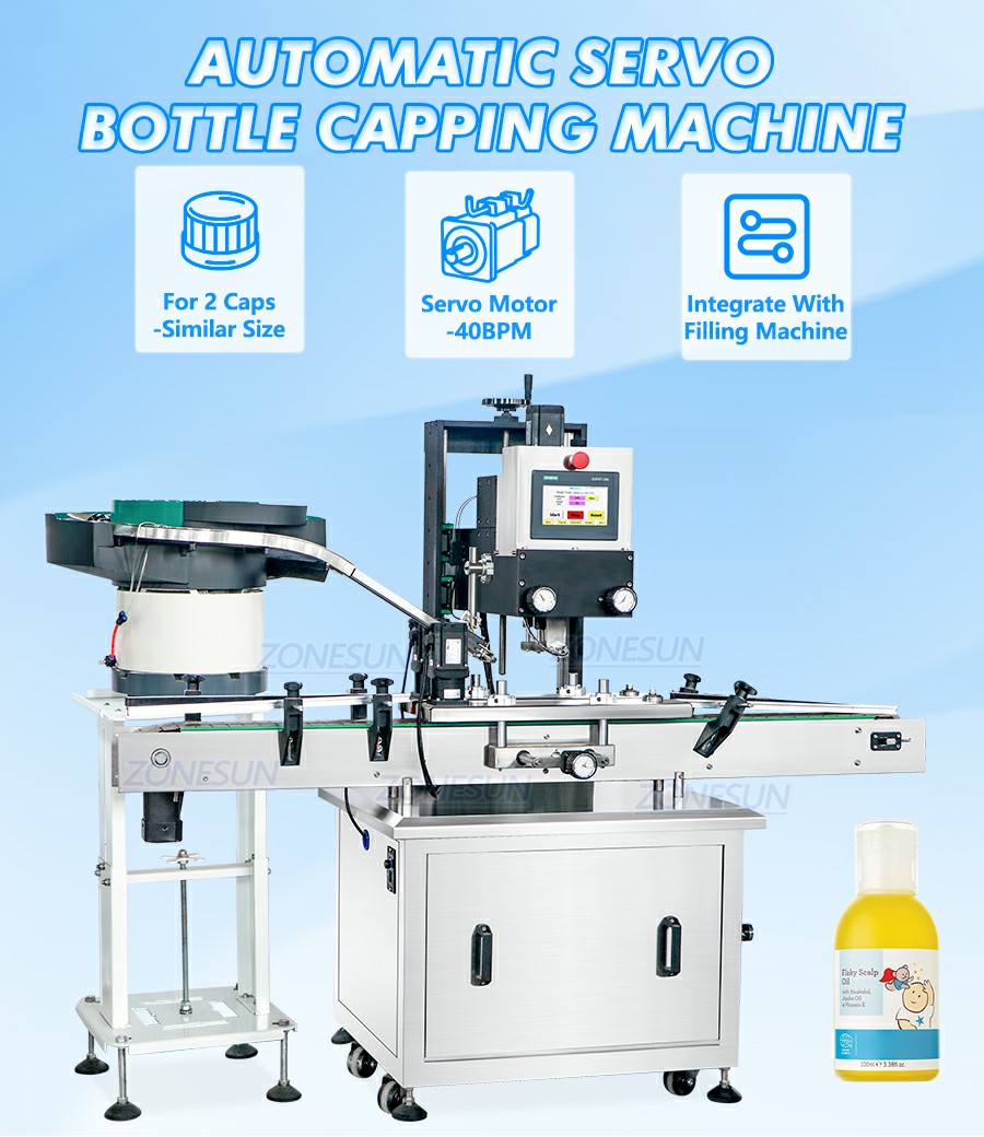 Máquina tapadora de botellas con rieles guía dobles