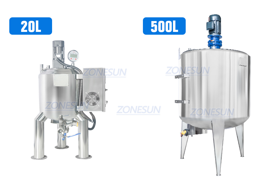 Different capacities of mixing tanks