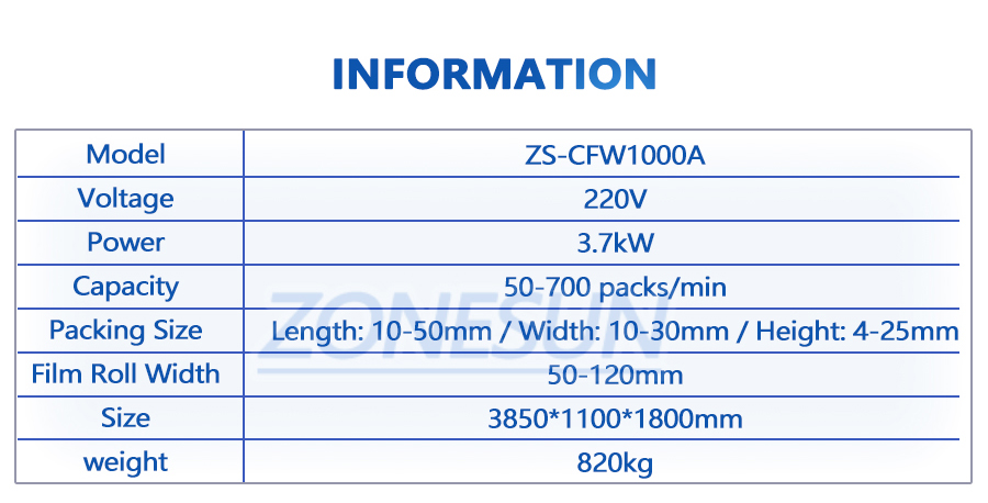 Parameter Of Flow Packing Machine
