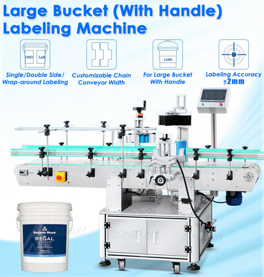 Máquina etiquetadora automática de cubos y baldes