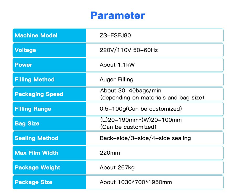 Parameter Of Powder Stick Packing Machine Parameter Of Powder Stick Packing Machine