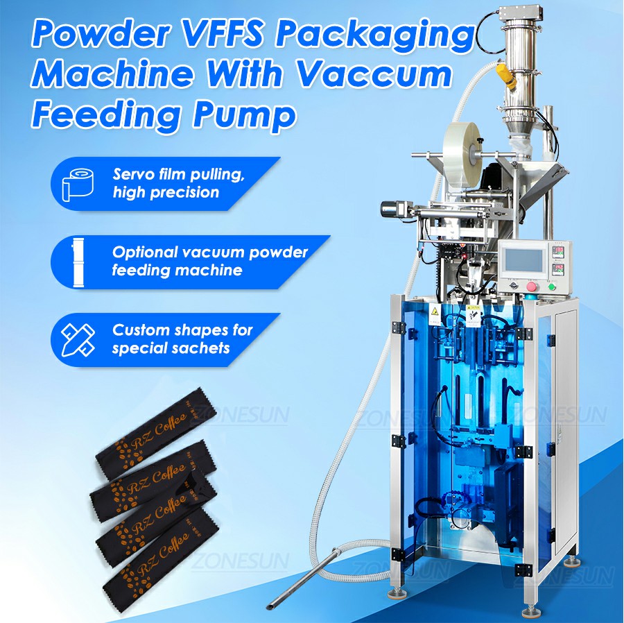 Máquina envasadora vertical de sobres de polvo con alimentador al vacío Máquina envasadora vertical de sobres de polvo con alimentador al vacío
