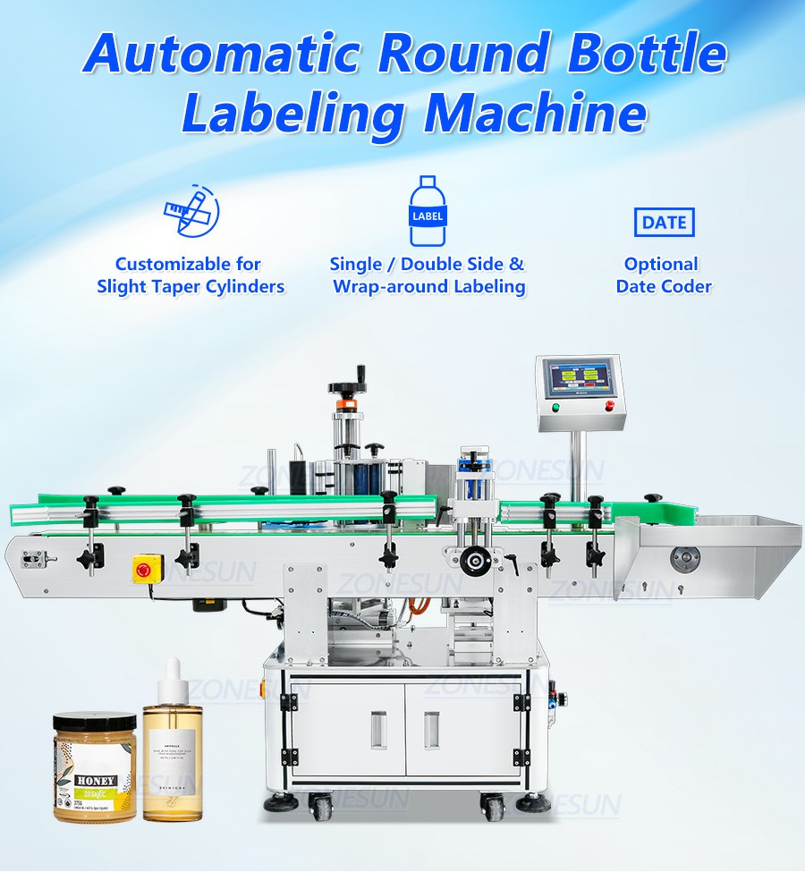Máquina etiquetadora automática de botellas redondas con difusor de láminas