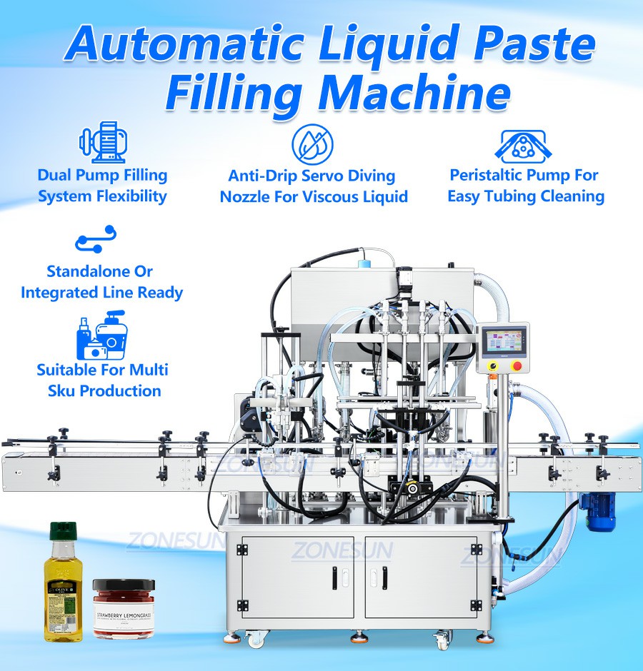 Máquina automática servoaccionada de llenado para líquidos y pastas Máquina automática servoaccionada de llenado para líquidos y pastas