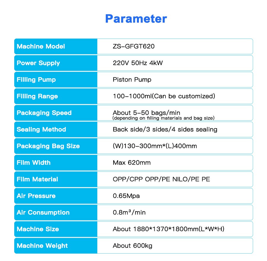 Parameter Of Vertical Pouch Packaging Machine Parameter Of Vertical Pouch Packaging Machine