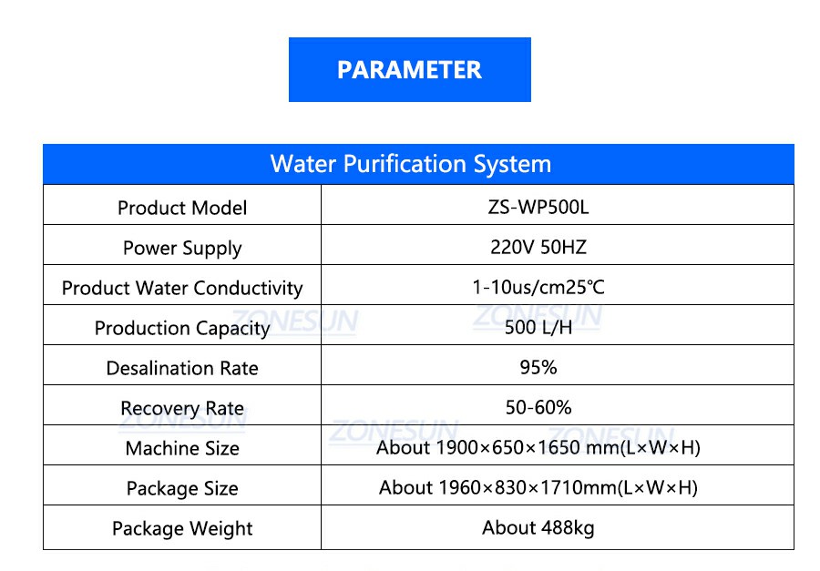 Parameter Of Water Purification Machine Parameter Of Water Purification Machine