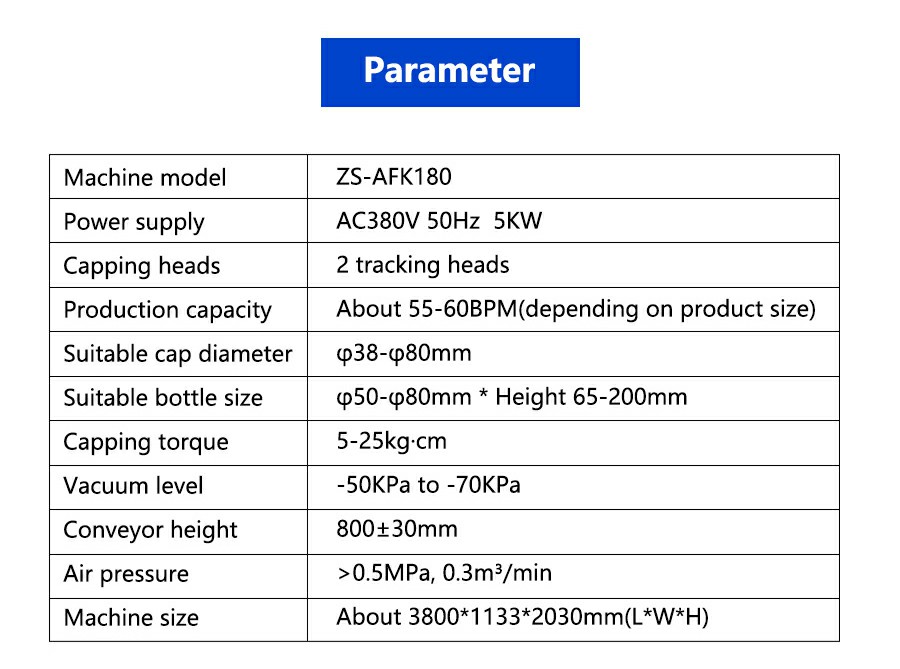 Parameter Of Glass Jar Tracking Capping Machine