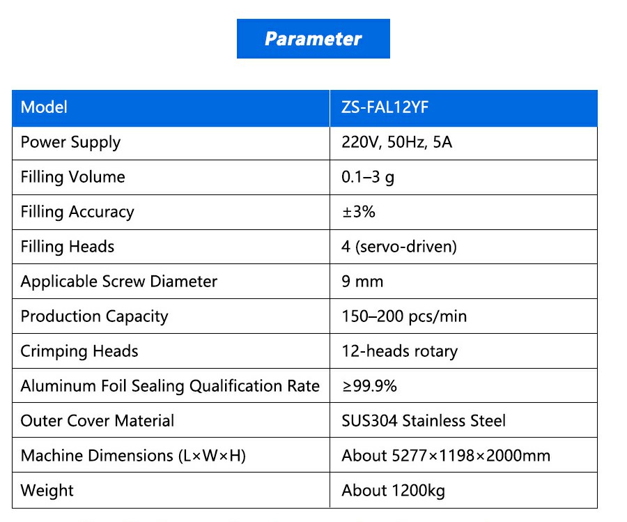 Parameter Of Automatic Powder Vial Filling And Capping Machine Parameter Of Automatic Powder Vial Filling And Capping Machine