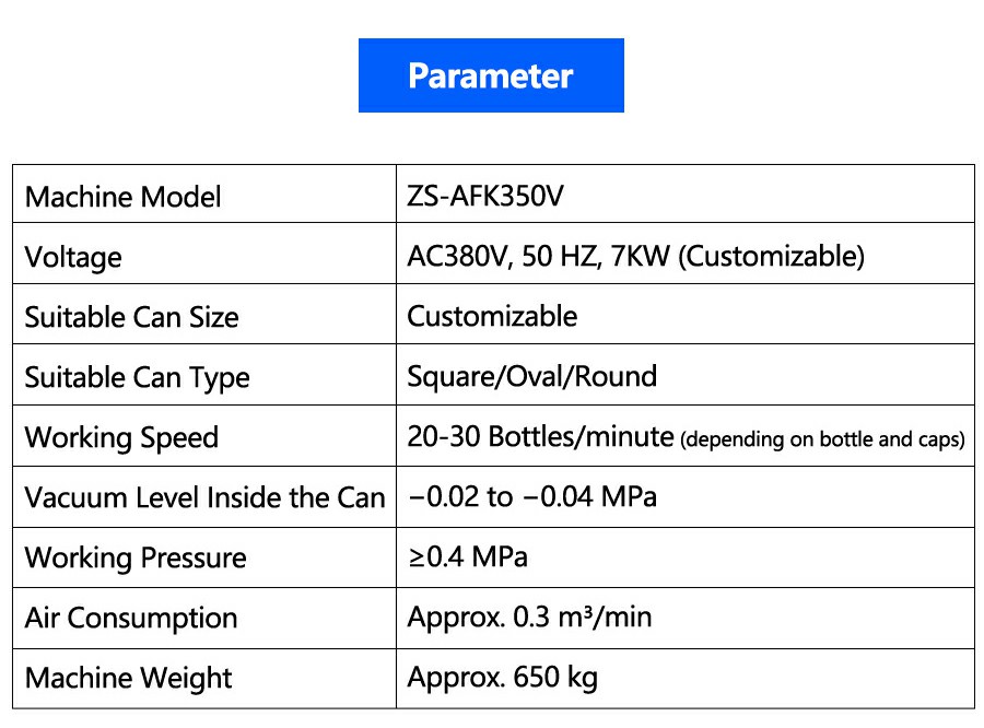 Parameter Of Automatic Tin Can Sealer Parameter Of Automatic Tin Can Sealer