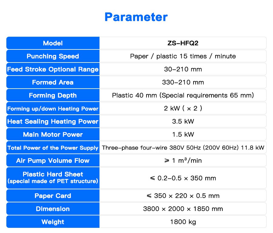 Parameter Of Blister Card Packing Machine Parameter Of Blister Card Packing Machine