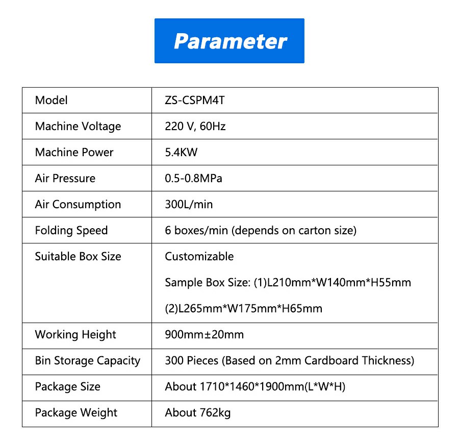 Parameter Of Cardboard Telescoping Box Folding Machine Parameter Of Cardboard Telescoping Box Folding Machine