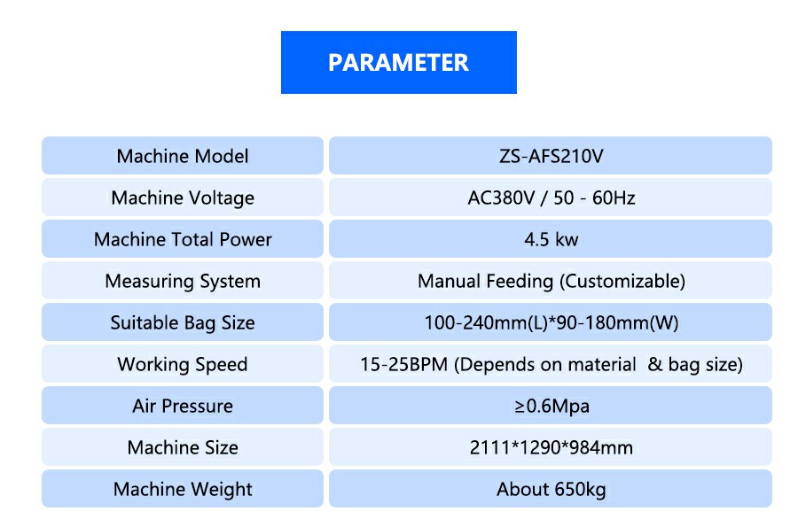 Parameter Of Food Pouch Filling Sealing Machine Parameter Of Food Pouch Filling Sealing Machine