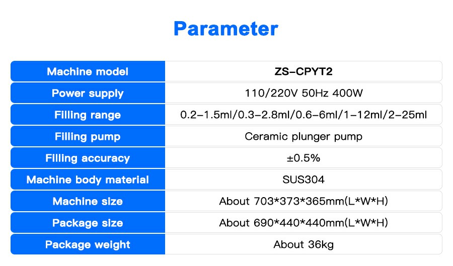 Parameter Of Small Volume Filling Machine Parameter Of Small Volume Filling Machine