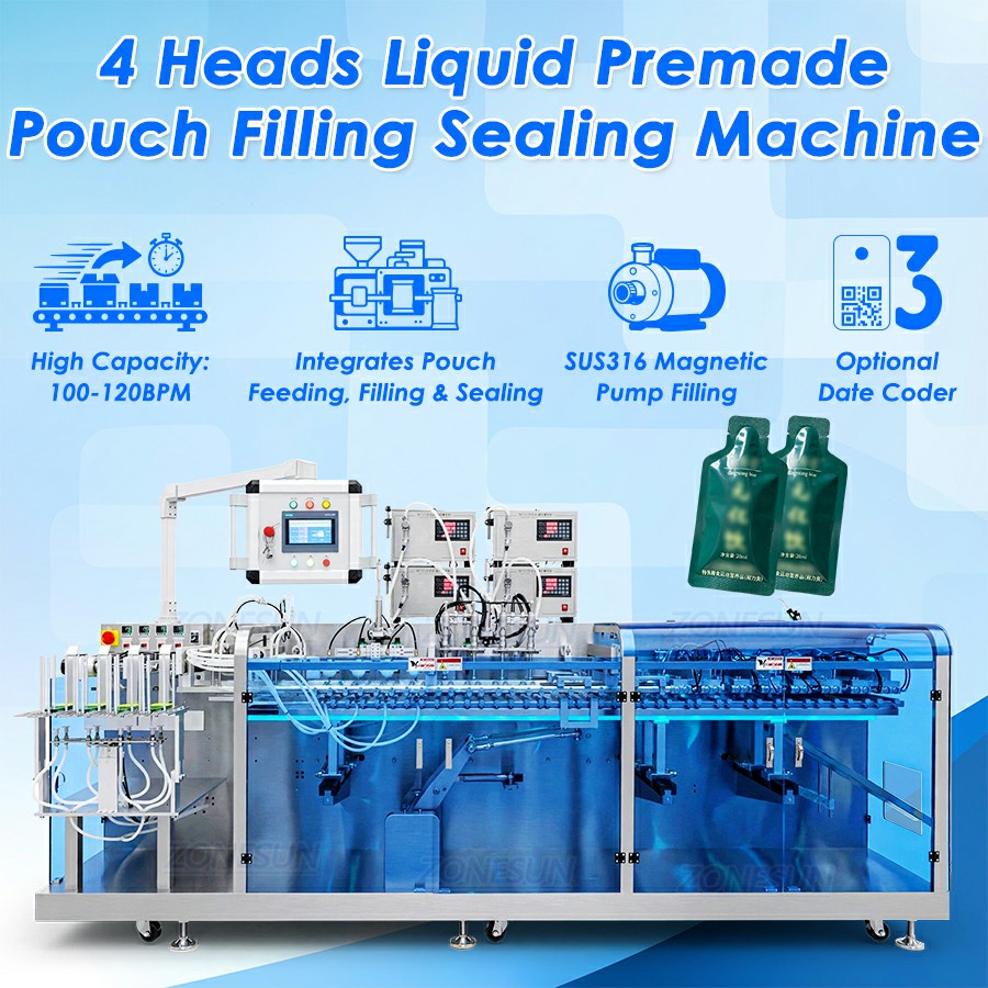 Automatic 4 Heads Drink Pouch Filling Sealing Machine Automatic 4 Heads Drink Pouch Filling Sealing Machine