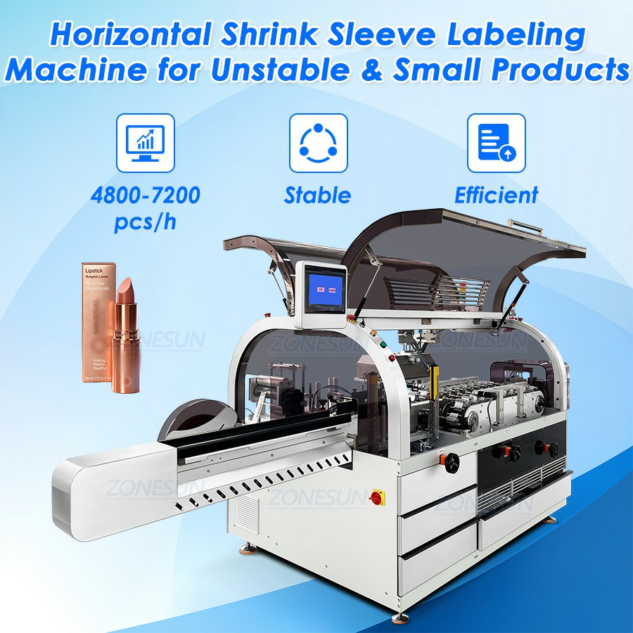 Máquina etiquetadora de mangas horizontales para muestras de perfumes Máquina etiquetadora de mangas horizontales para muestras de perfumes