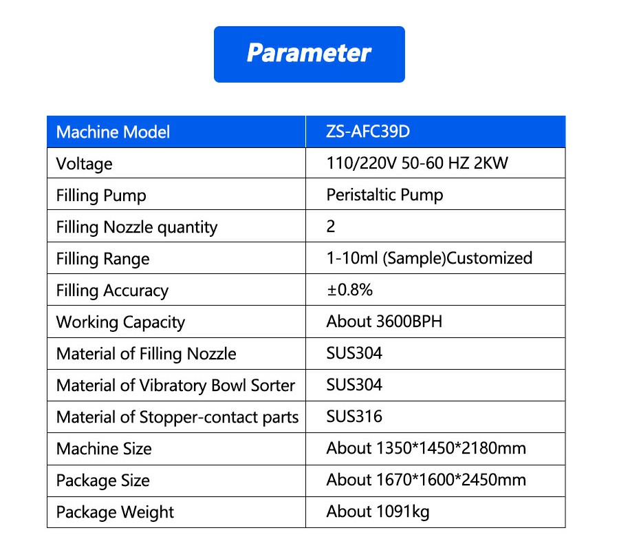 Parameter Of Vial Filling Stoppering Capping Machine Parameter Of Vial Filling Stoppering Capping Machine